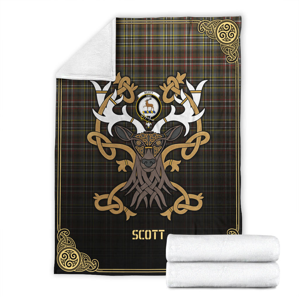 Scott Green Weathered Tartan Crest Premium Blanket - Celtic Stag style