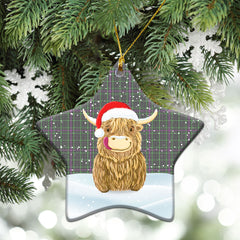 Halliday Tartan Christmas Ceramic Ornament - Highland Cows Style
