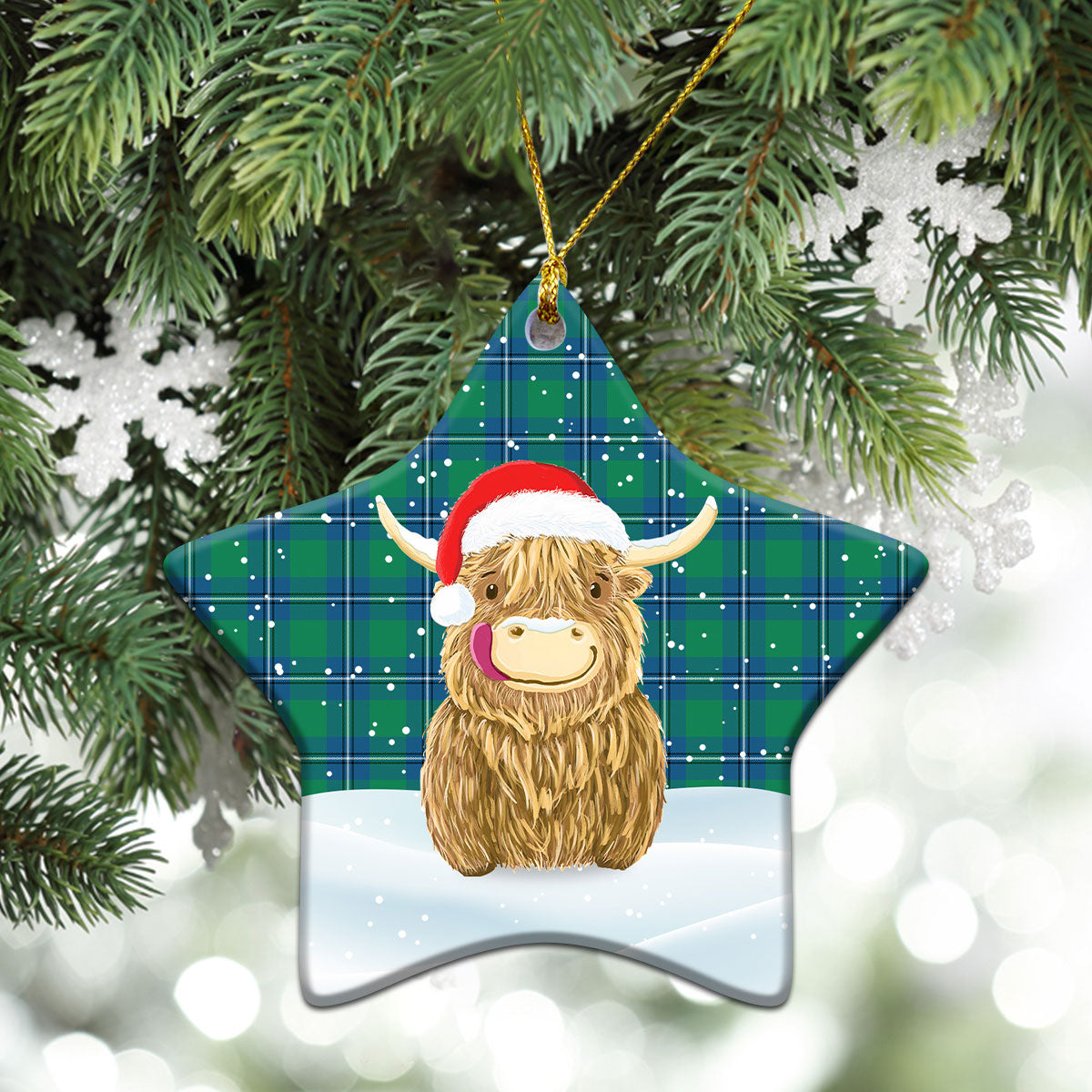 Irvine Ancient Tartan Christmas Ceramic Ornament - Highland Cows Style