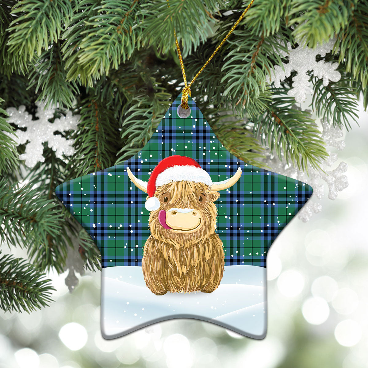Keith Ancient Tartan Christmas Ceramic Ornament - Highland Cows Style