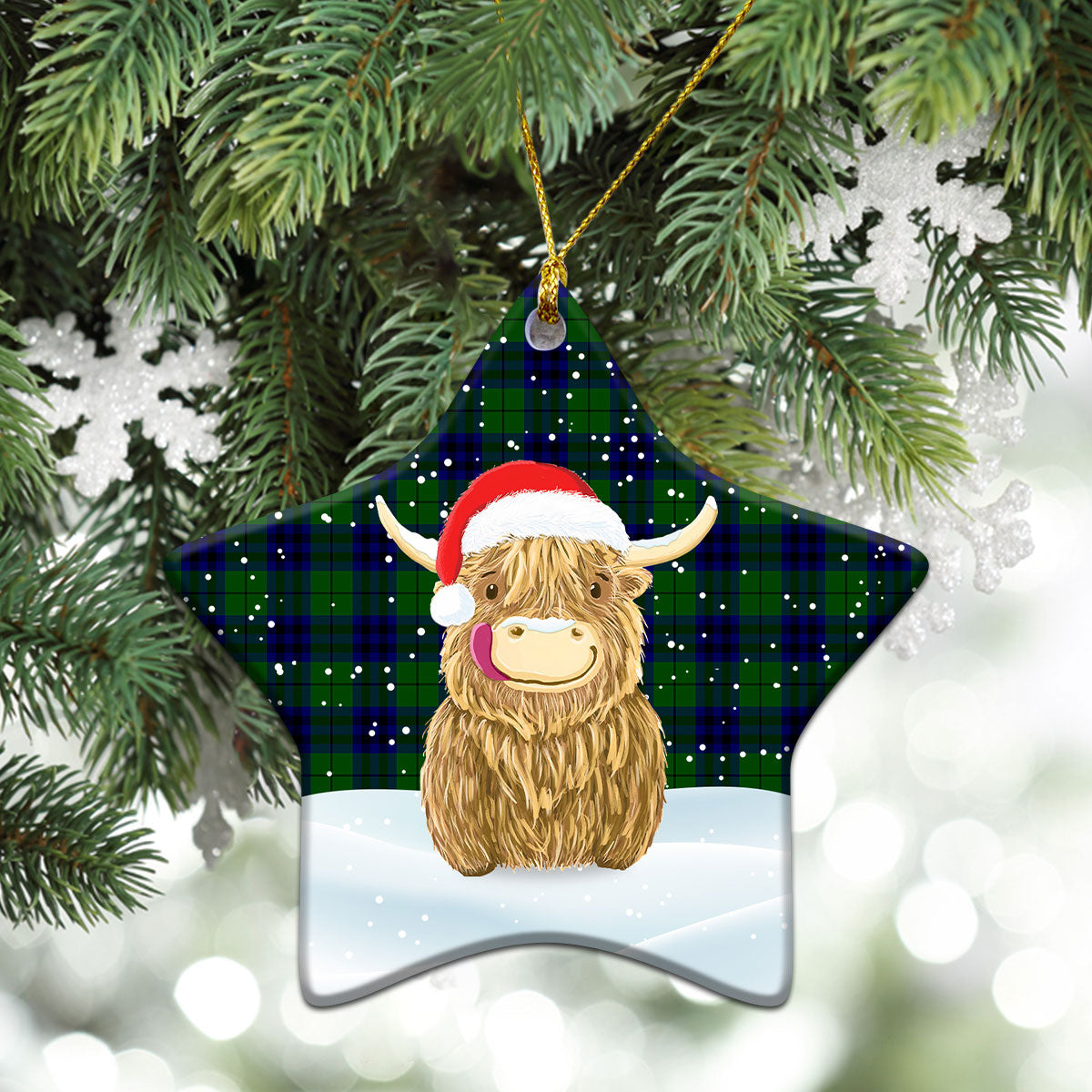 Keith Modern Tartan Christmas Ceramic Ornament - Highland Cows Style