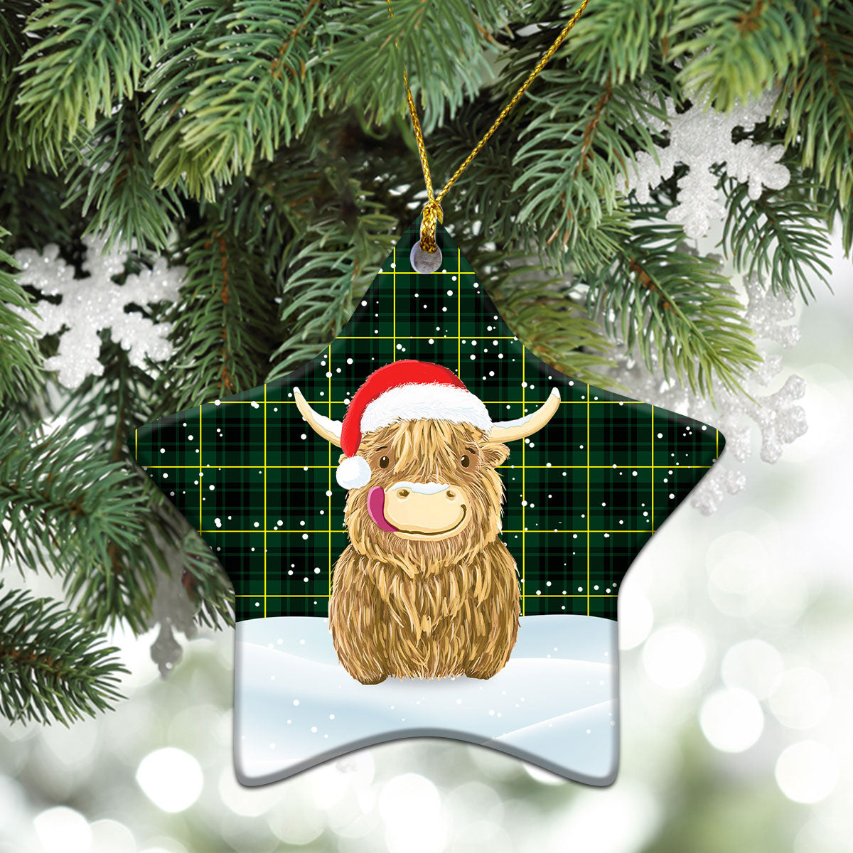 MacArthur Modern Tartan Christmas Ceramic Ornament - Highland Cows Style