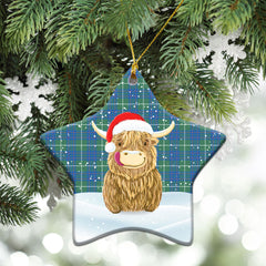 MacIntyre Hunting Ancient Tartan Christmas Ceramic Ornament - Highland Cows Style
