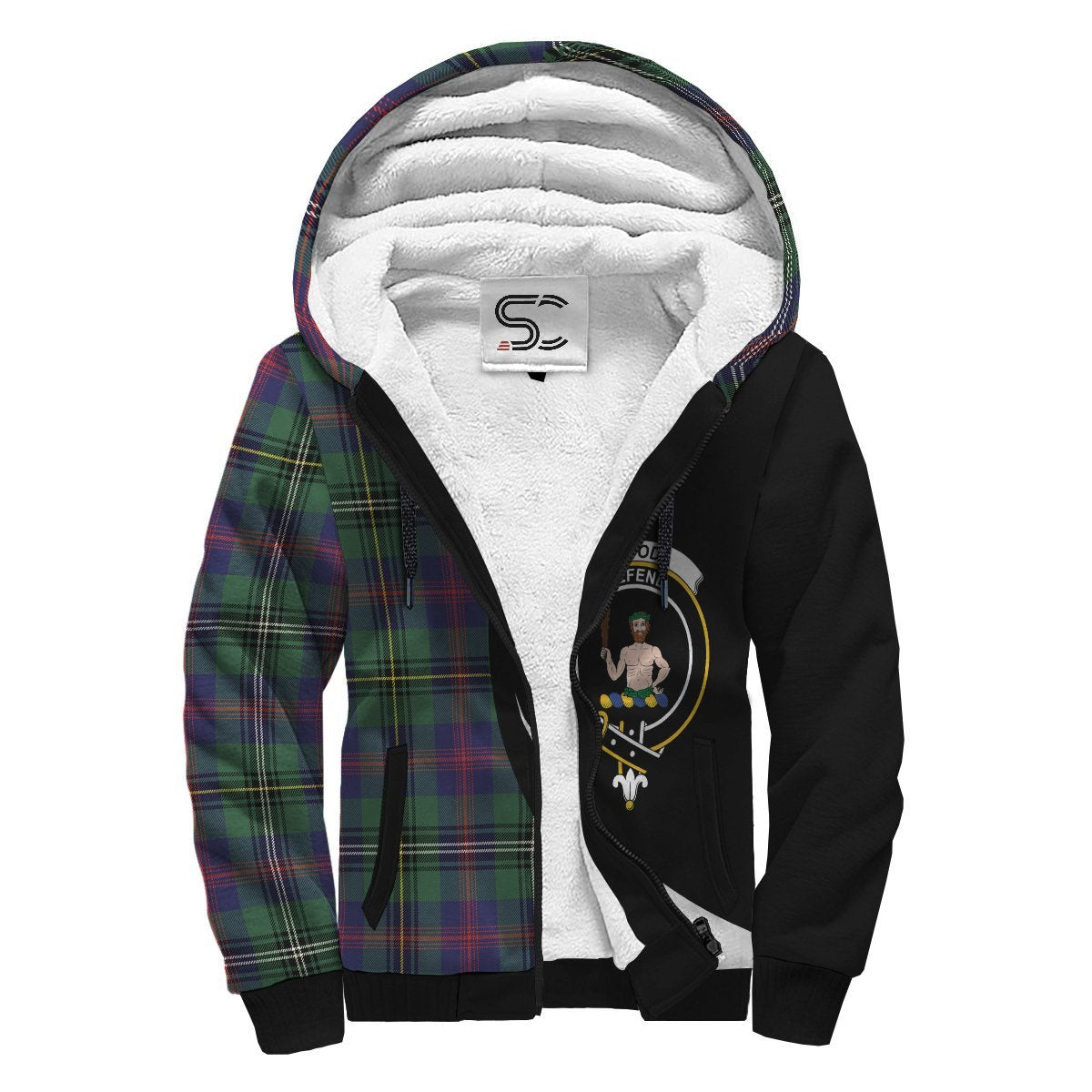 Wood Modern Tartan Crest Sherpa Hoodie - Circle Style