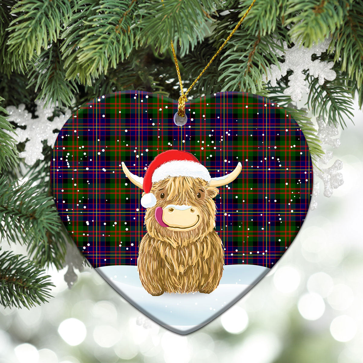 Chalmers (Balnacraig) Tartan Christmas Ceramic Ornament - Highland Cows Style