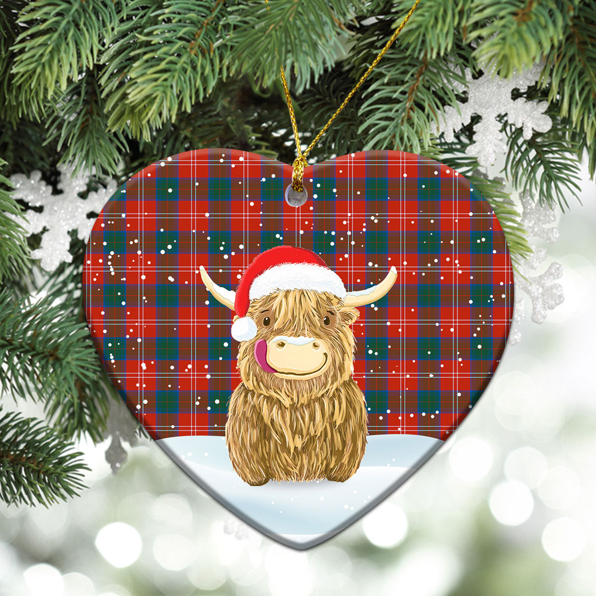 Chisholm Ancient Tartan Christmas Ceramic Ornament - Highland Cows Style