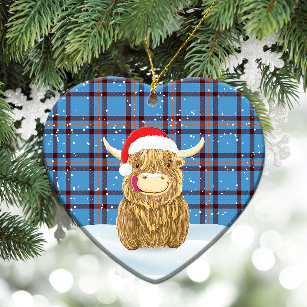 Elliott Ancient Tartan Christmas Ceramic Ornament - Highland Cows Style