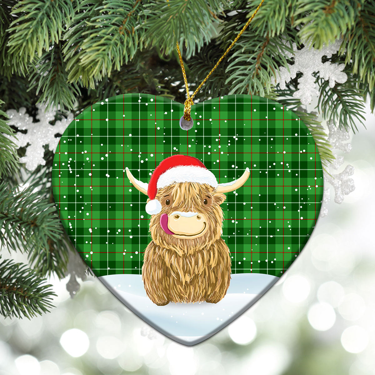 Galloway District Tartan Christmas Ceramic Ornament - Highland Cows Style