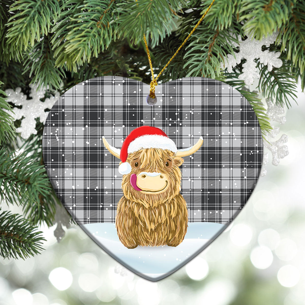 Glendinning Tartan Christmas Ceramic Ornament - Highland Cows Style