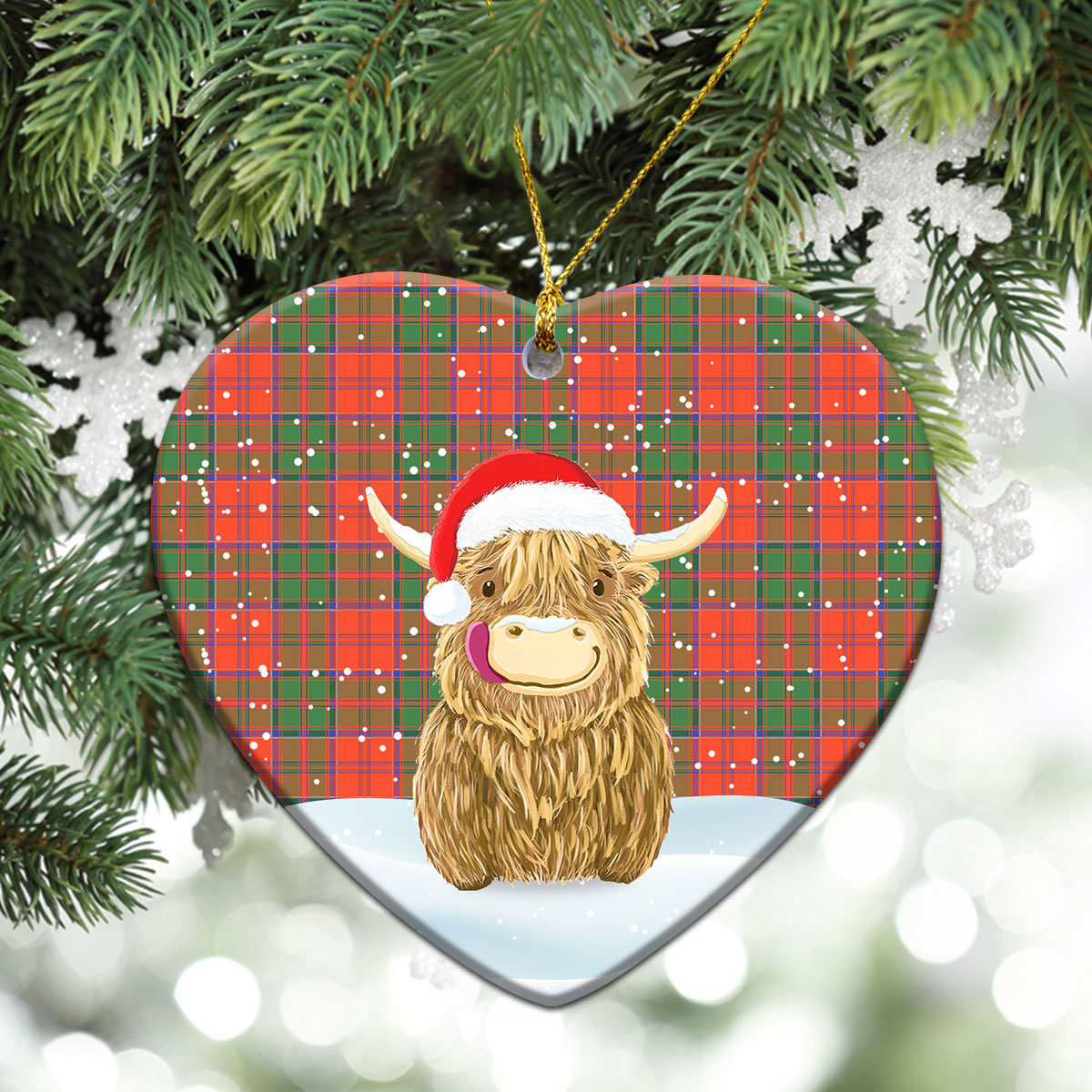 Grant Ancient Tartan Christmas Ceramic Ornament - Highland Cows Style