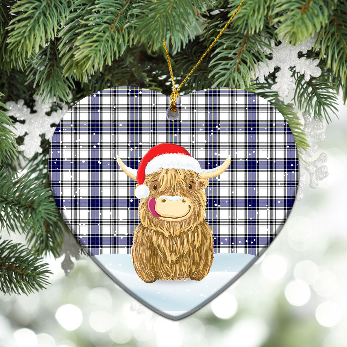 Hannay Modern Tartan Christmas Ceramic Ornament - Highland Cows Style