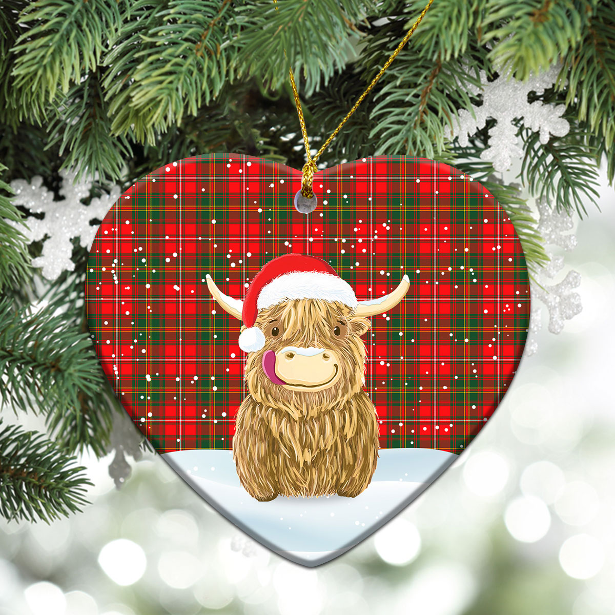 Hay Modern Tartan Christmas Ceramic Ornament - Highland Cows Style