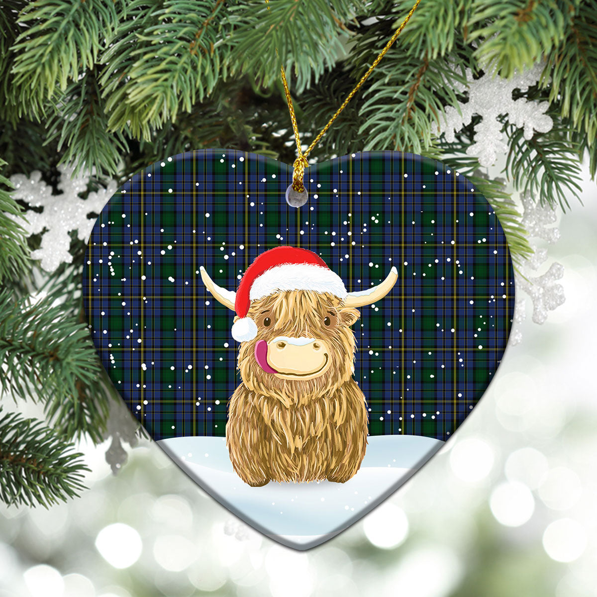 Hope Tartan Christmas Ceramic Ornament - Highland Cows Style
