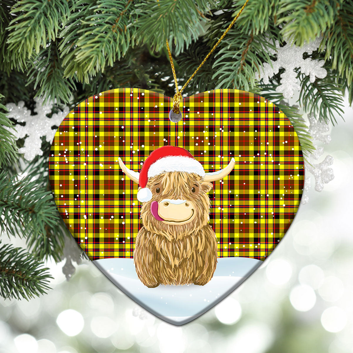 Jardine Tartan Christmas Ceramic Ornament - Highland Cows Style
