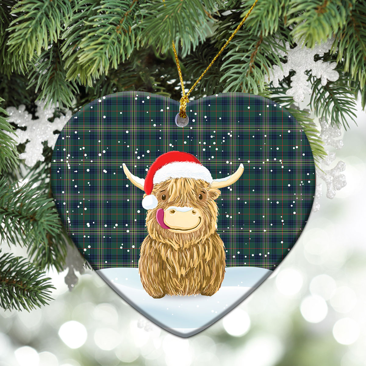 Kennedy Modern Tartan Christmas Ceramic Ornament - Highland Cows Style
