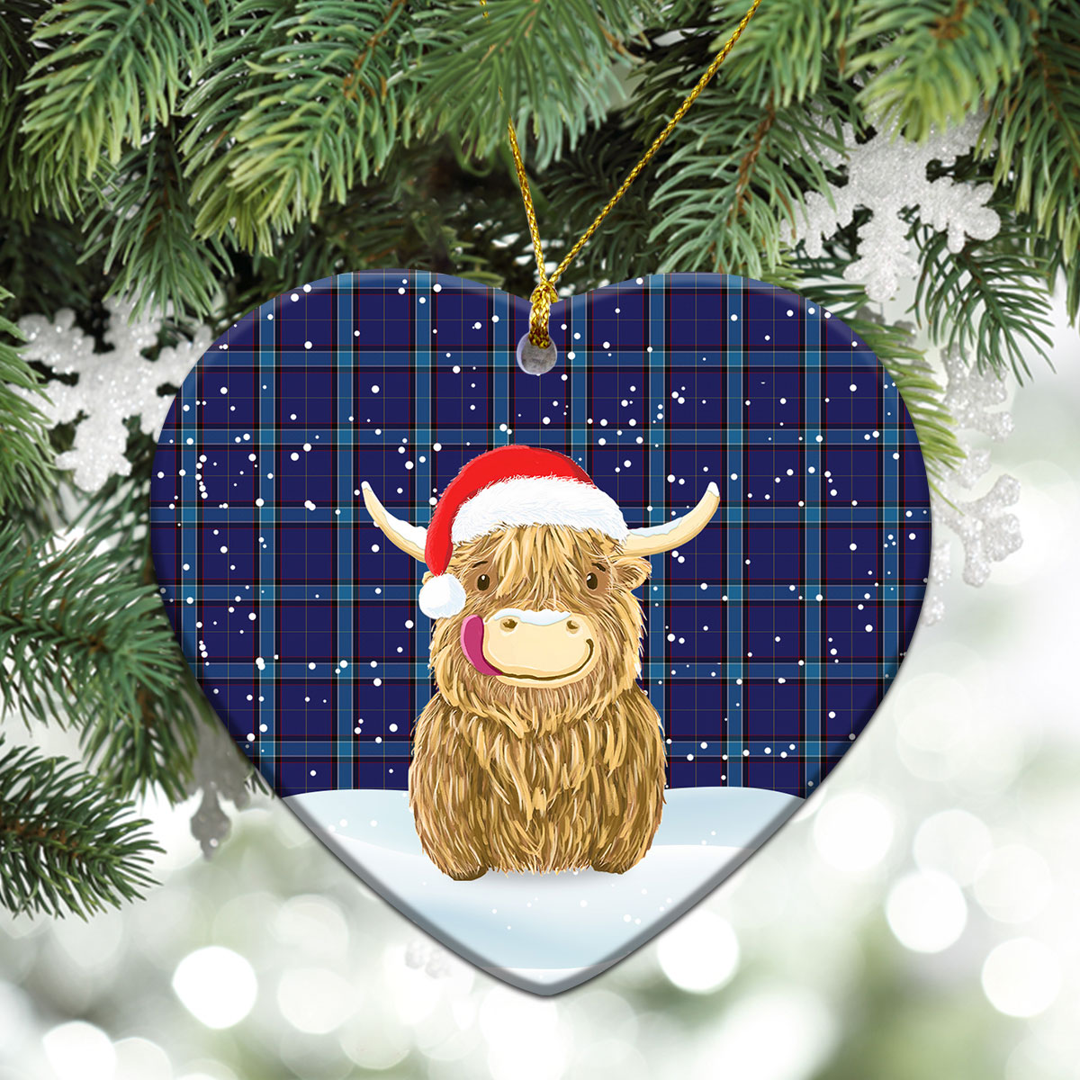 Kirkaldy Tartan Christmas Ceramic Ornament - Highland Cows Style