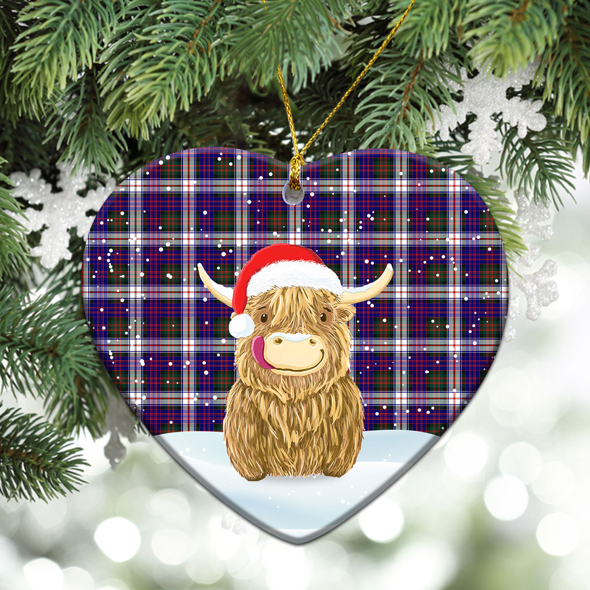 MacDonald Dress Modern Tartan Christmas Ceramic Ornament - Highland Cows Style