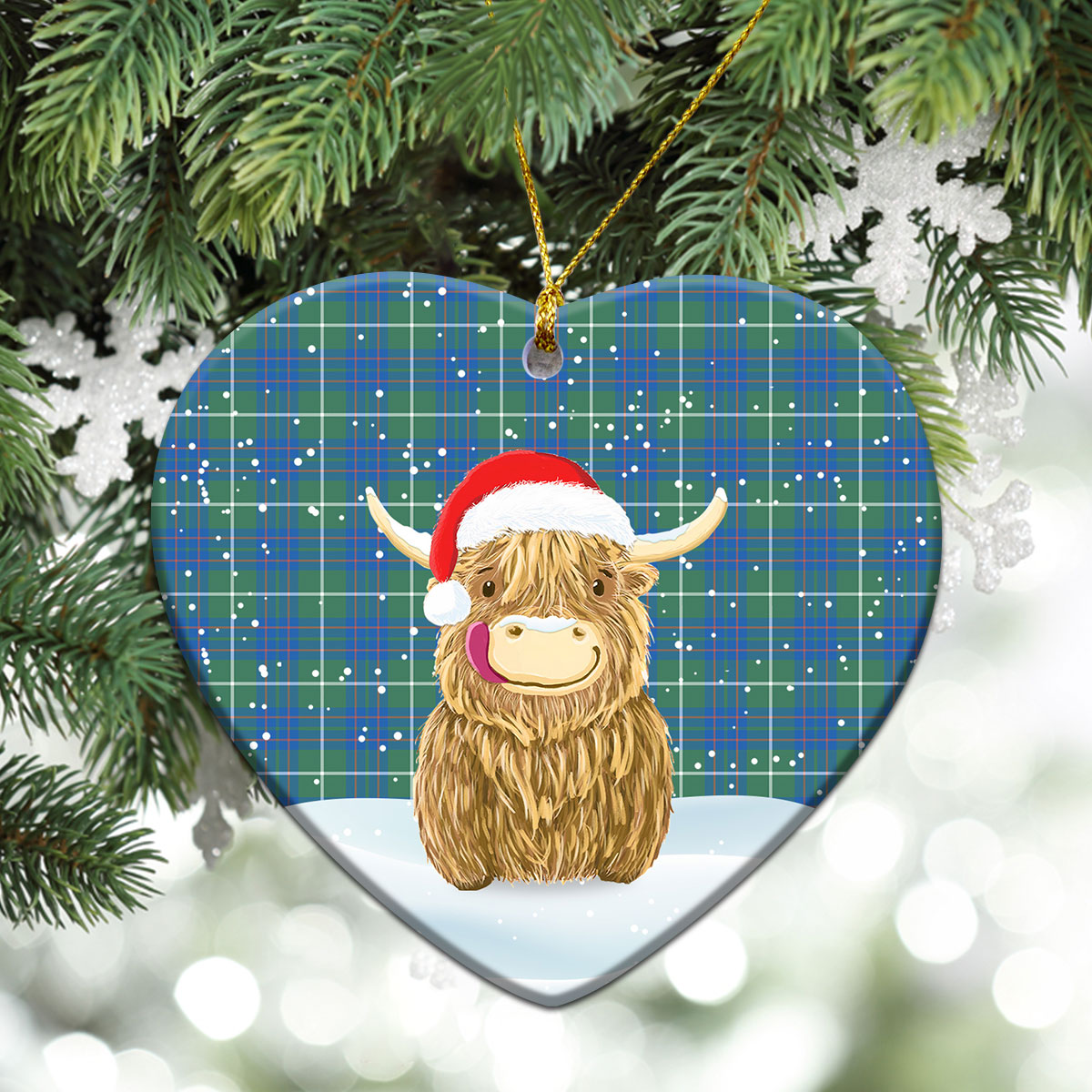 MacIntyre Hunting Ancient Tartan Christmas Ceramic Ornament - Highland Cows Style