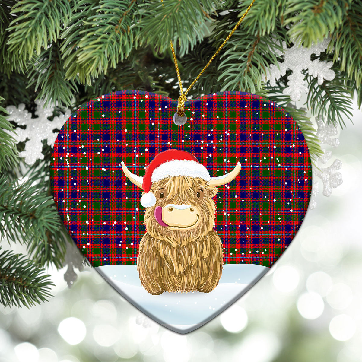 MacIntyre Modern Tartan Christmas Ceramic Ornament - Highland Cows Style