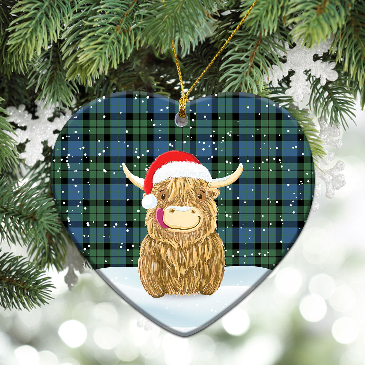 MacKay Ancient Tartan Christmas Ceramic Ornament - Highland Cows Style