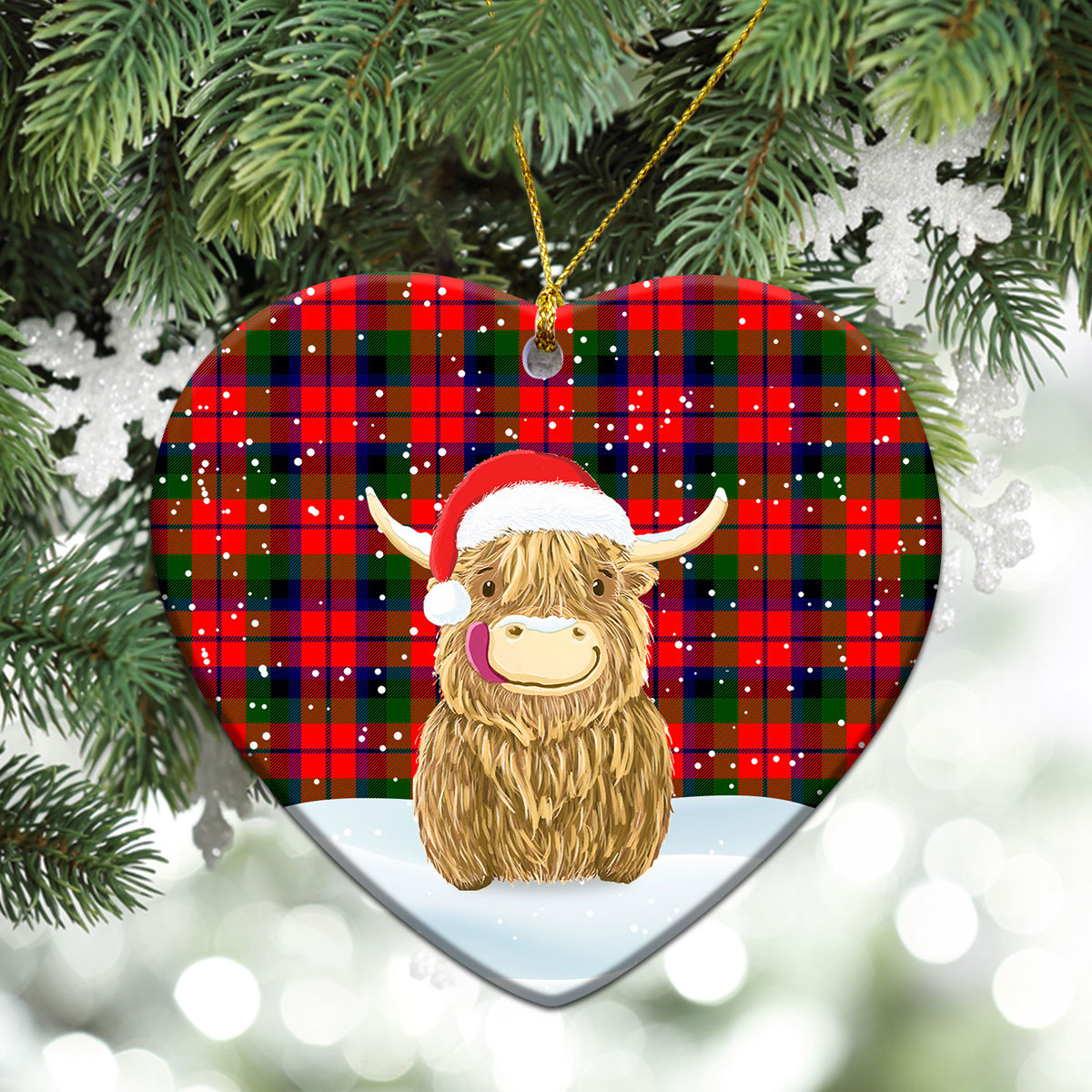 MacNaughten Tartan Christmas Ceramic Ornament - Highland Cows Style