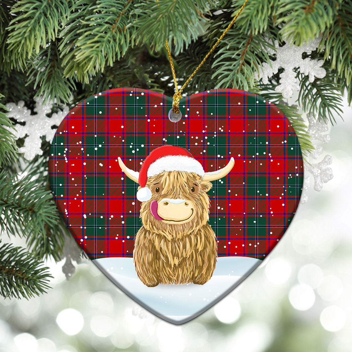 MacPhail Tartan Christmas Ceramic Ornament - Highland Cows Style
