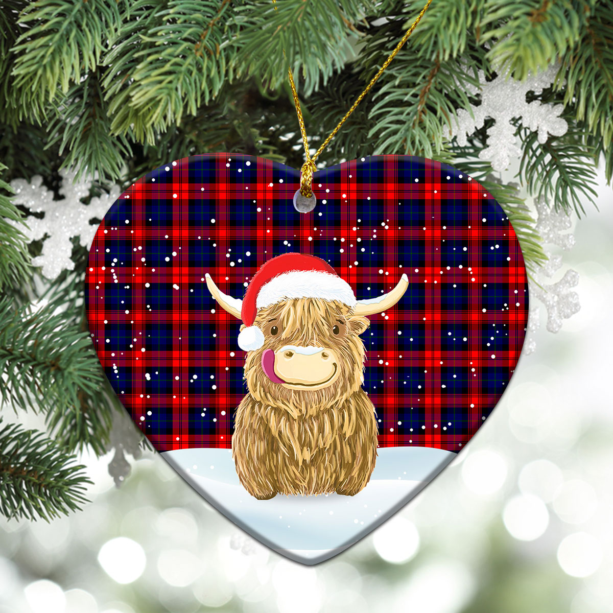 McCracken Tartan Christmas Ceramic Ornament - Highland Cows Style