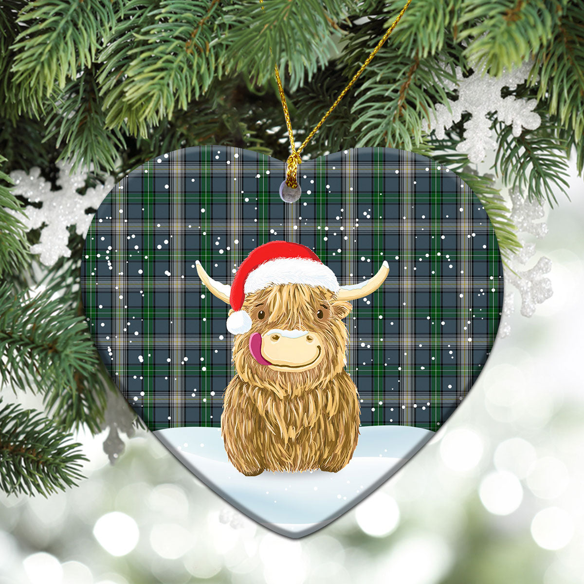 McDowell (MacDowell) Tartan Christmas Ceramic Ornament - Highland Cows Style