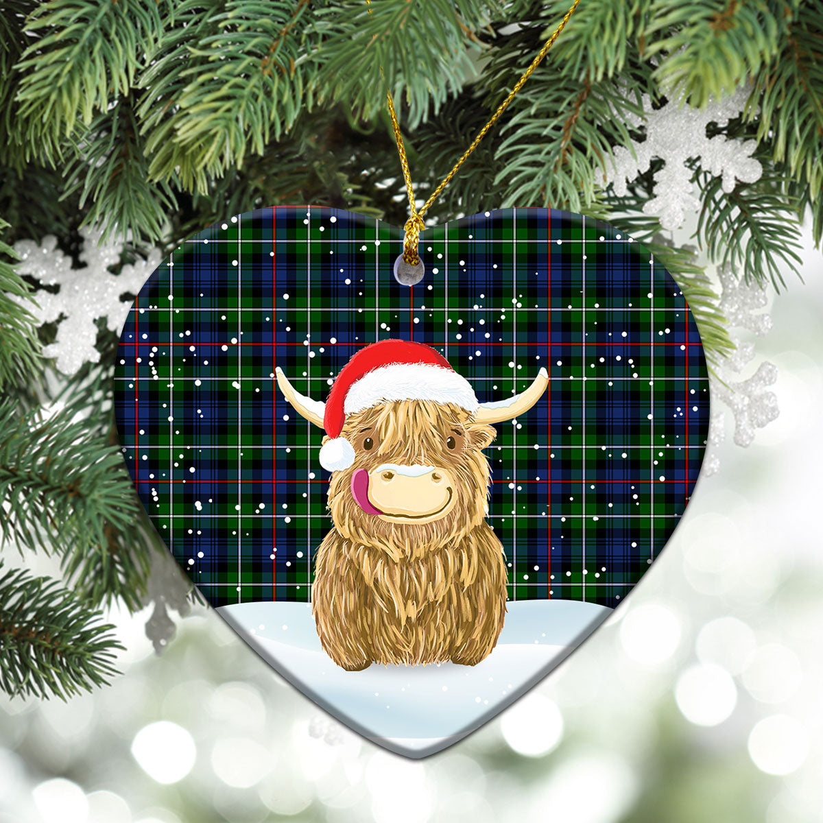 McKenzie Tartan Christmas Ceramic Ornament - Highland Cows Style