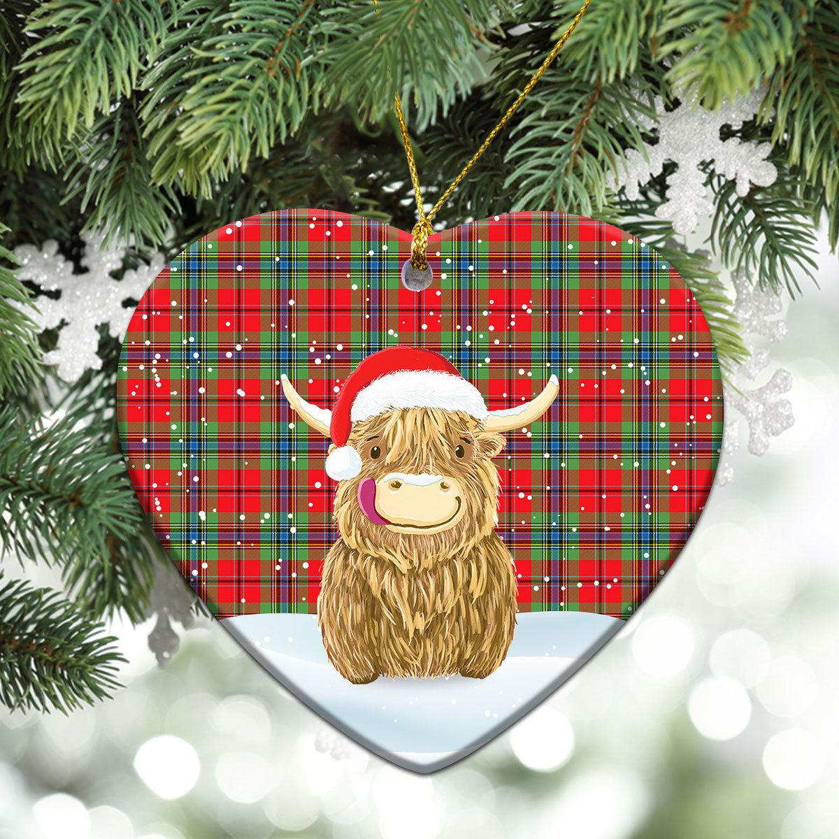McLean of Duart Modern Tartan Christmas Ceramic Ornament - Highland Cows Style