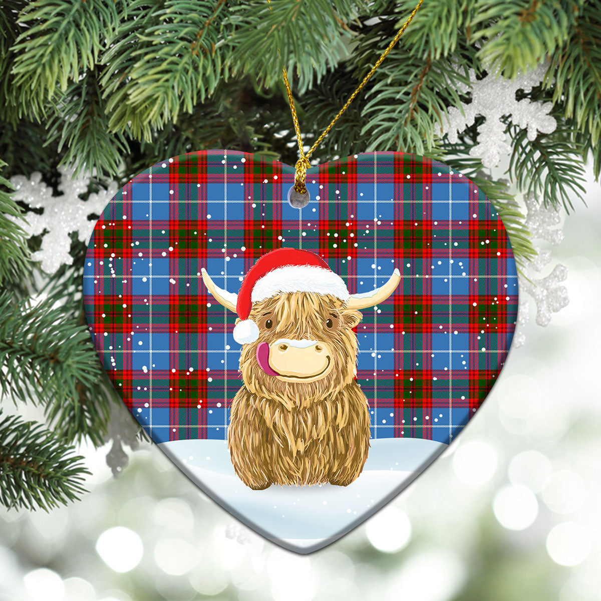 Pennycook Tartan Christmas Ceramic Ornament - Highland Cows Style
