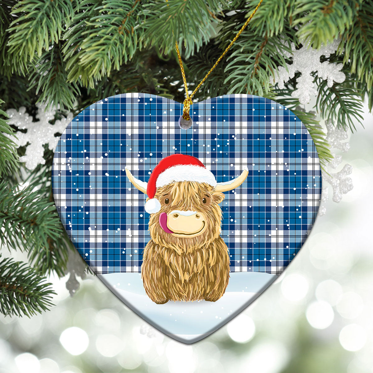 Roberton Tartan Christmas Ceramic Ornament - Highland Cows Style