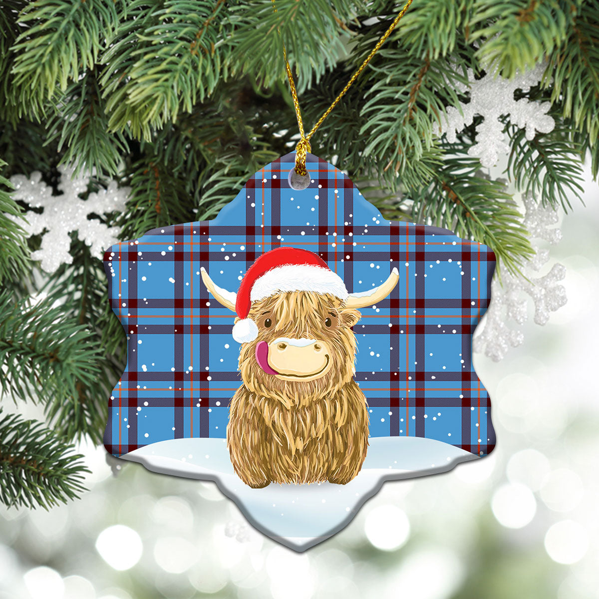 Elliott Ancient Tartan Christmas Ceramic Ornament - Highland Cows Style