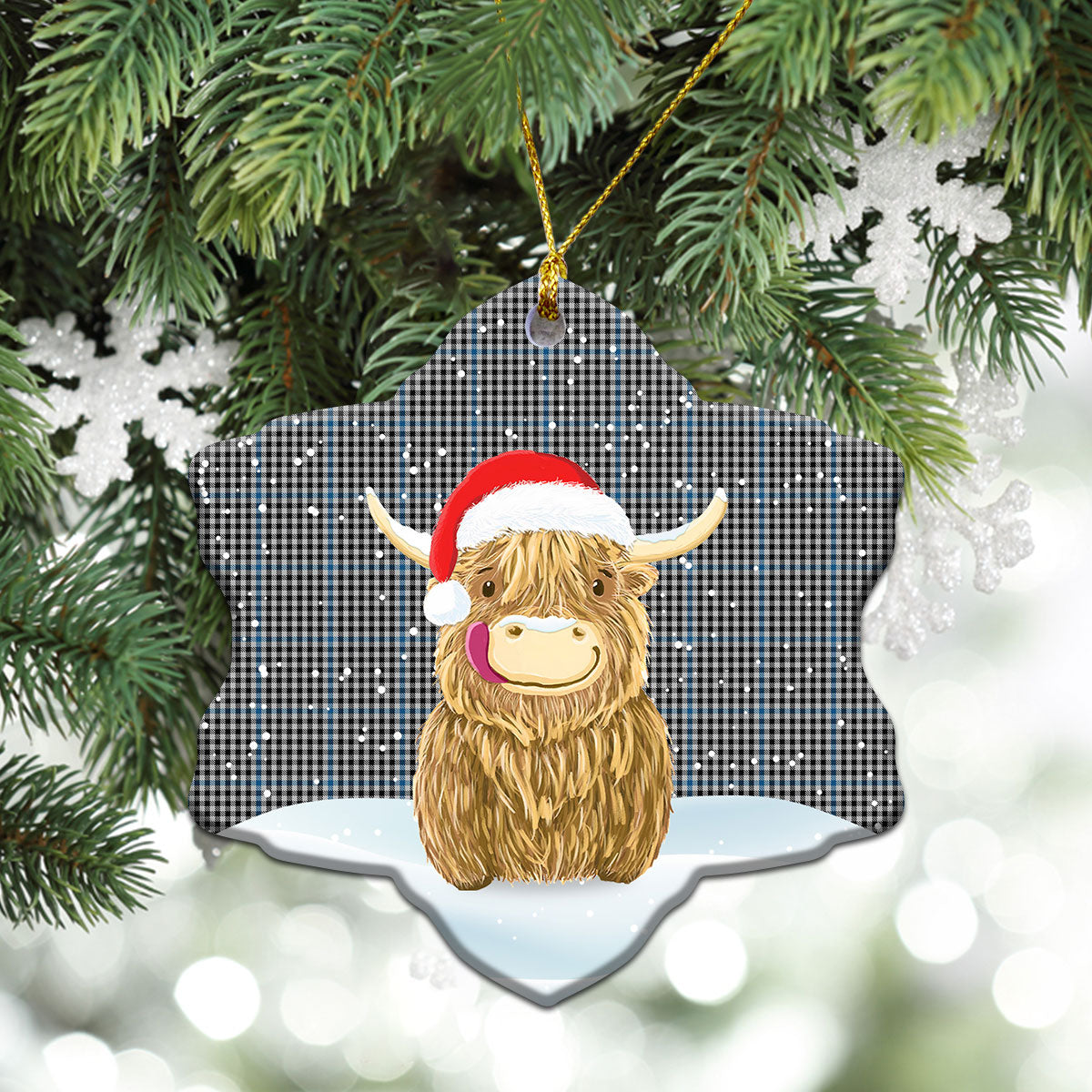 Gladstone Tartan Christmas Ceramic Ornament - Highland Cows Style