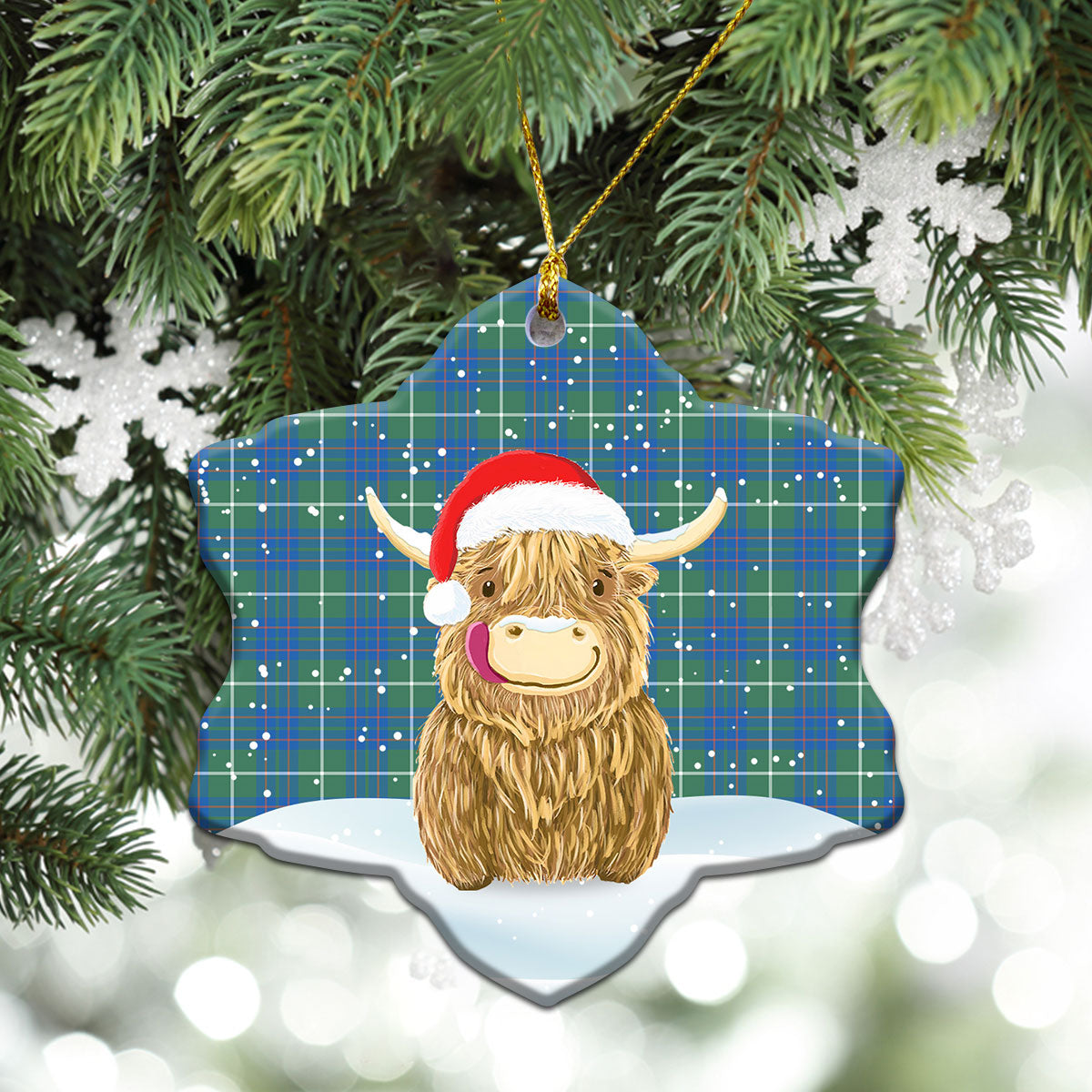 MacIntyre Hunting Ancient Tartan Christmas Ceramic Ornament - Highland Cows Style