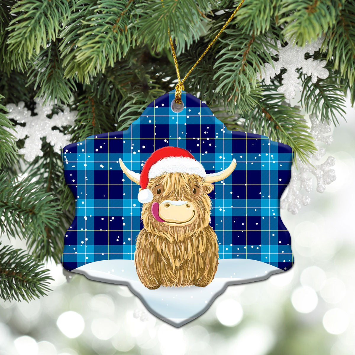 McKerrell Tartan Christmas Ceramic Ornament - Highland Cows Style