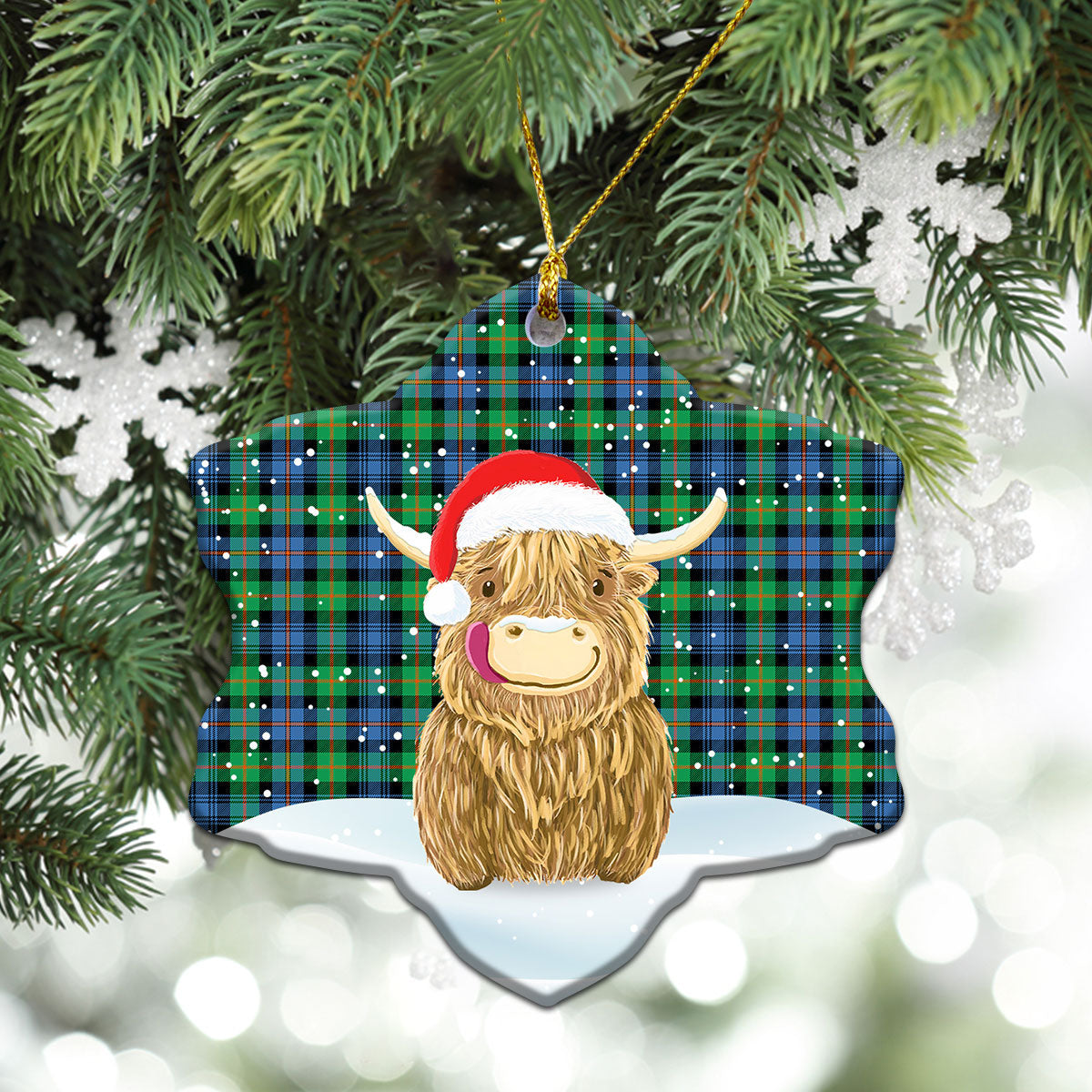 Murray of Atholl Ancient Tartan Christmas Ceramic Ornament - Highland Cows Style