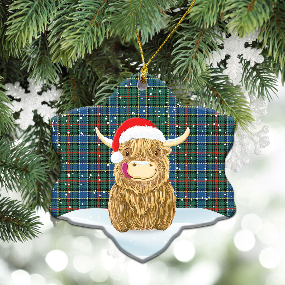 Ogilvie Hunting Ancient Tartan Christmas Ceramic Ornament - Highland Cows Style