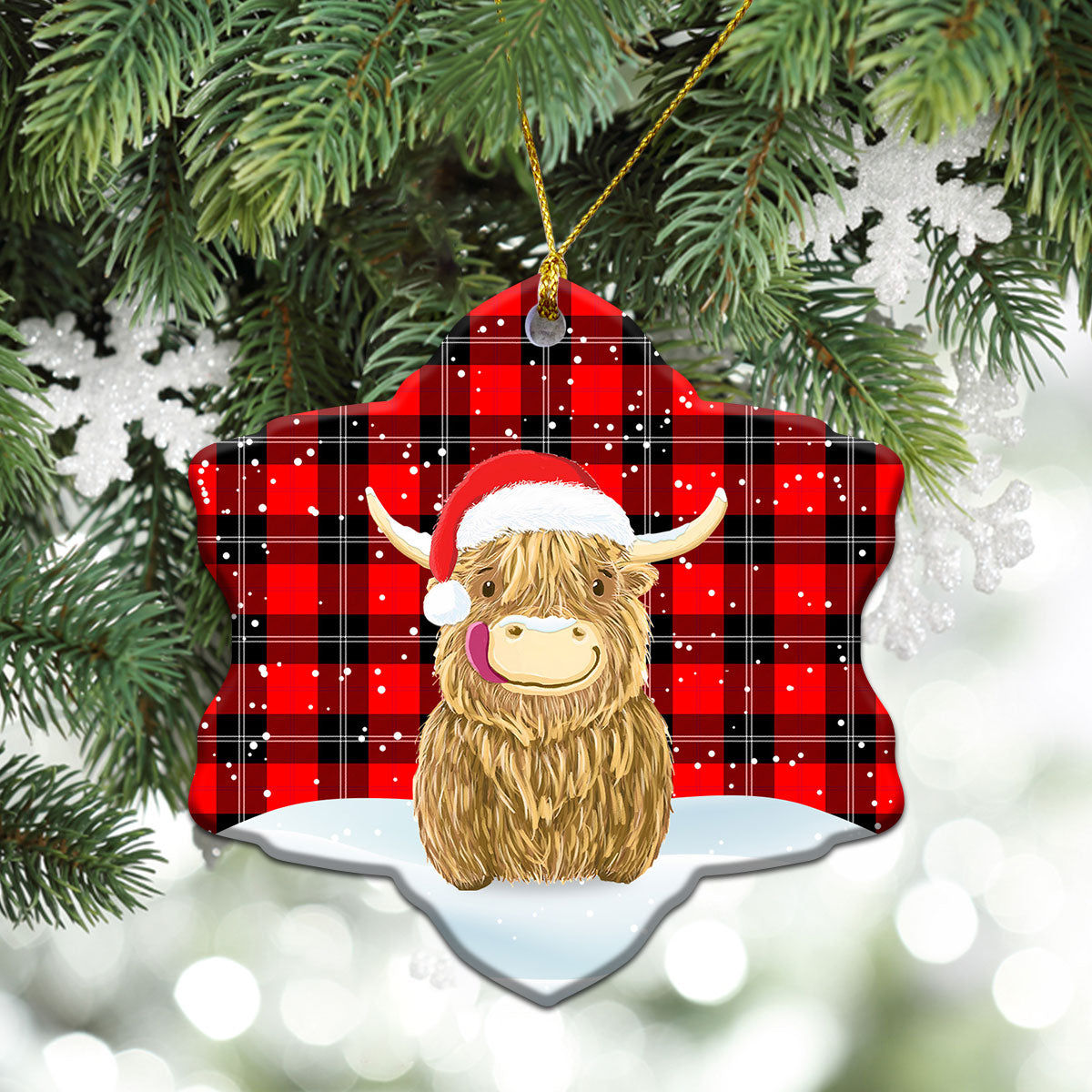 Ramsay Modern Tartan Christmas Ceramic Ornament - Highland Cows Style