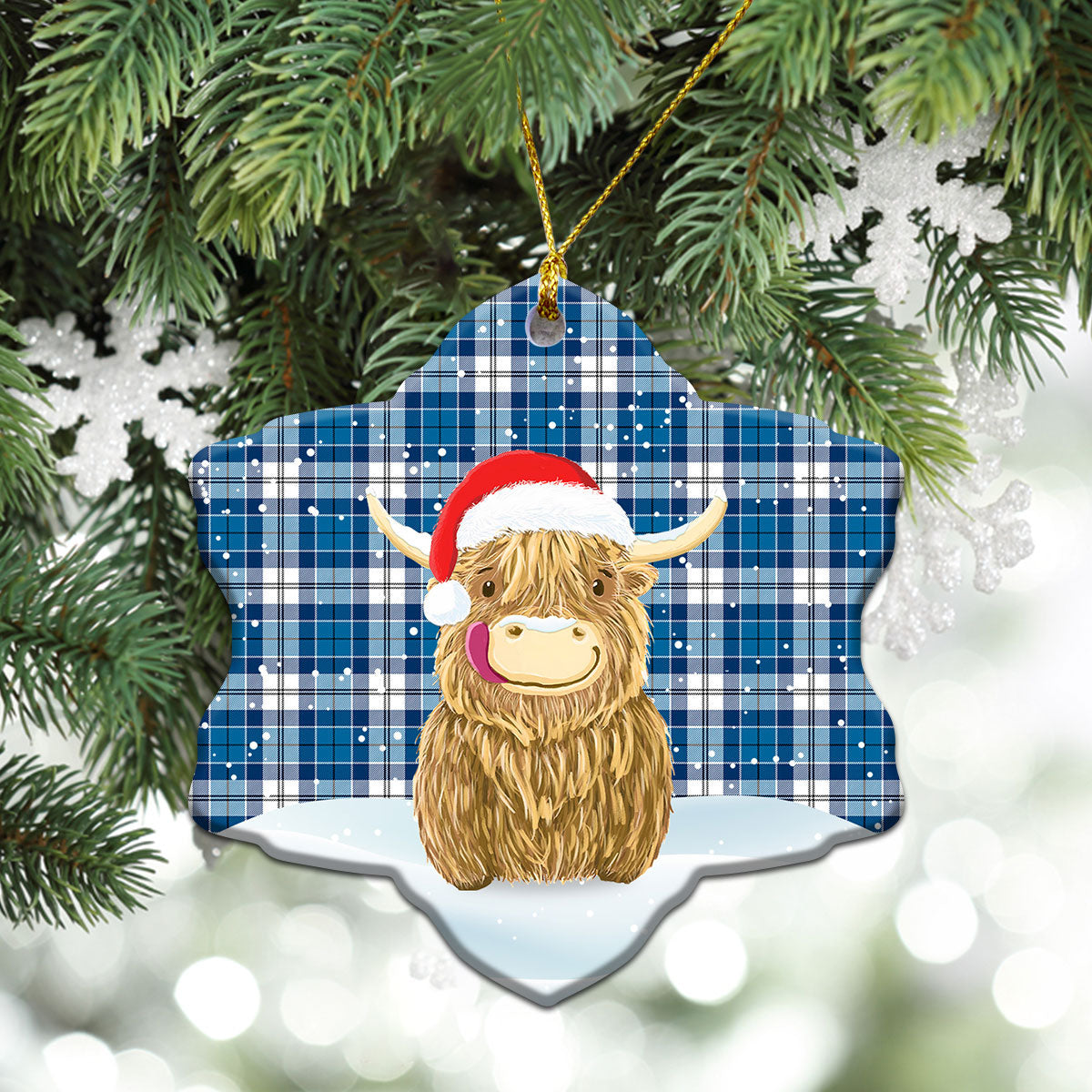 Roberton Tartan Christmas Ceramic Ornament - Highland Cows Style