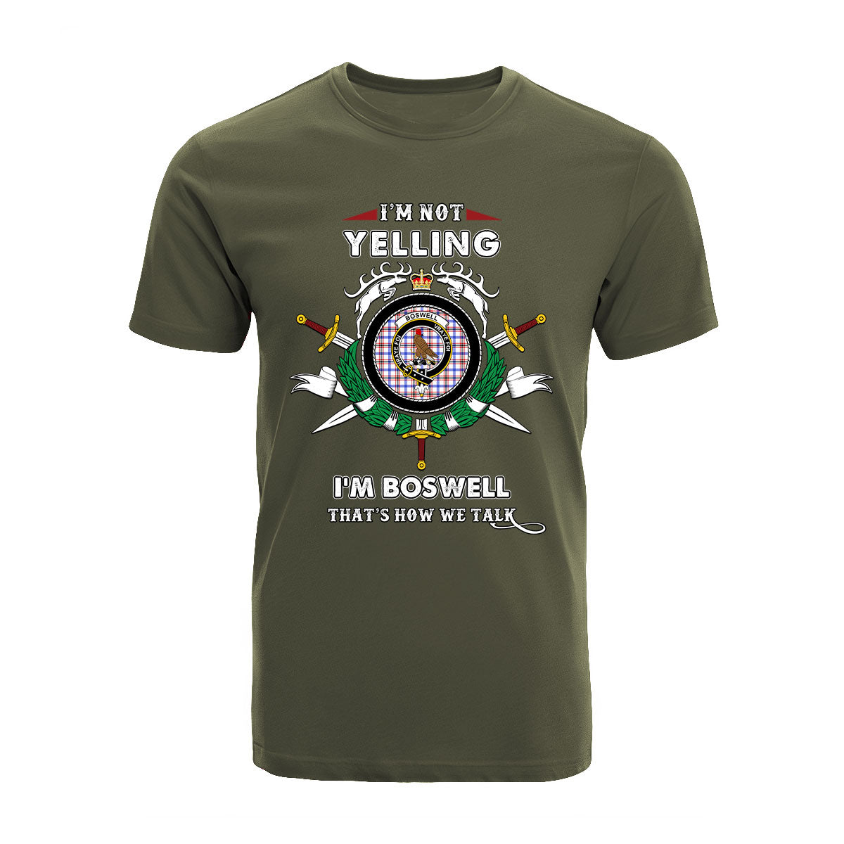 Boswell Tartan Crest T-shirt - I'm not yelling style