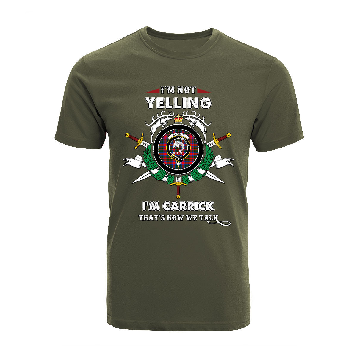 Carrick Tartan Crest T-shirt - I'm not yelling style