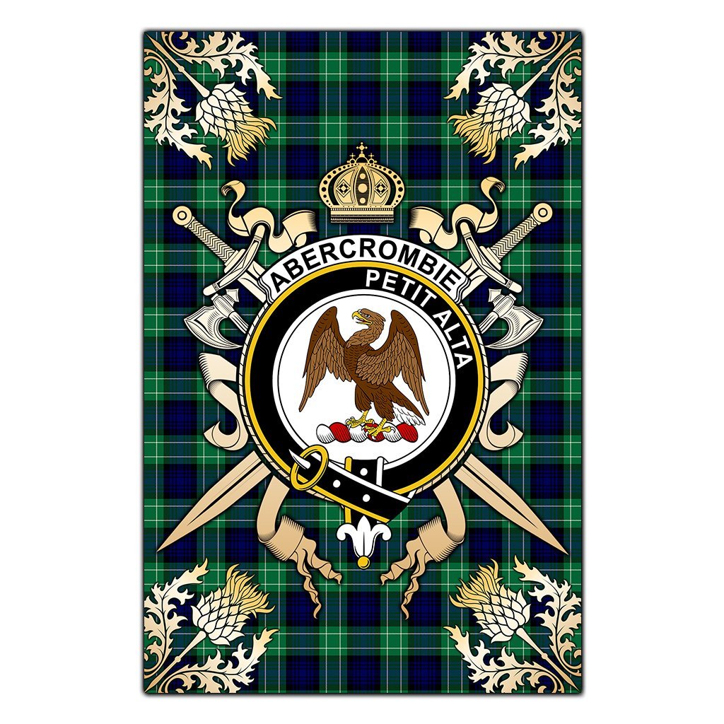 Abercrombie Tartan Crest Black Garden Flag - Gold Thistle Style