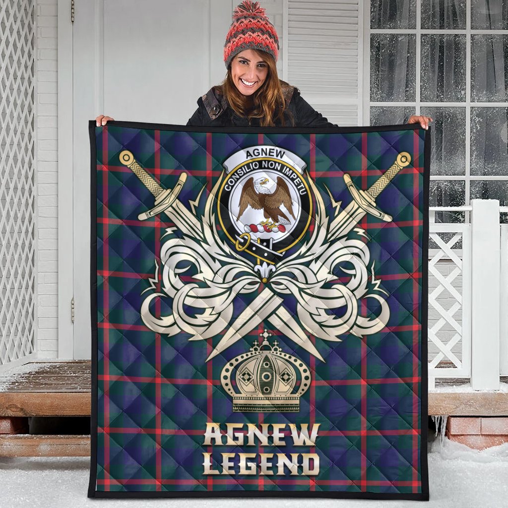 Agnew Modern Tartan Crest Legend Gold Royal Premium Quilt