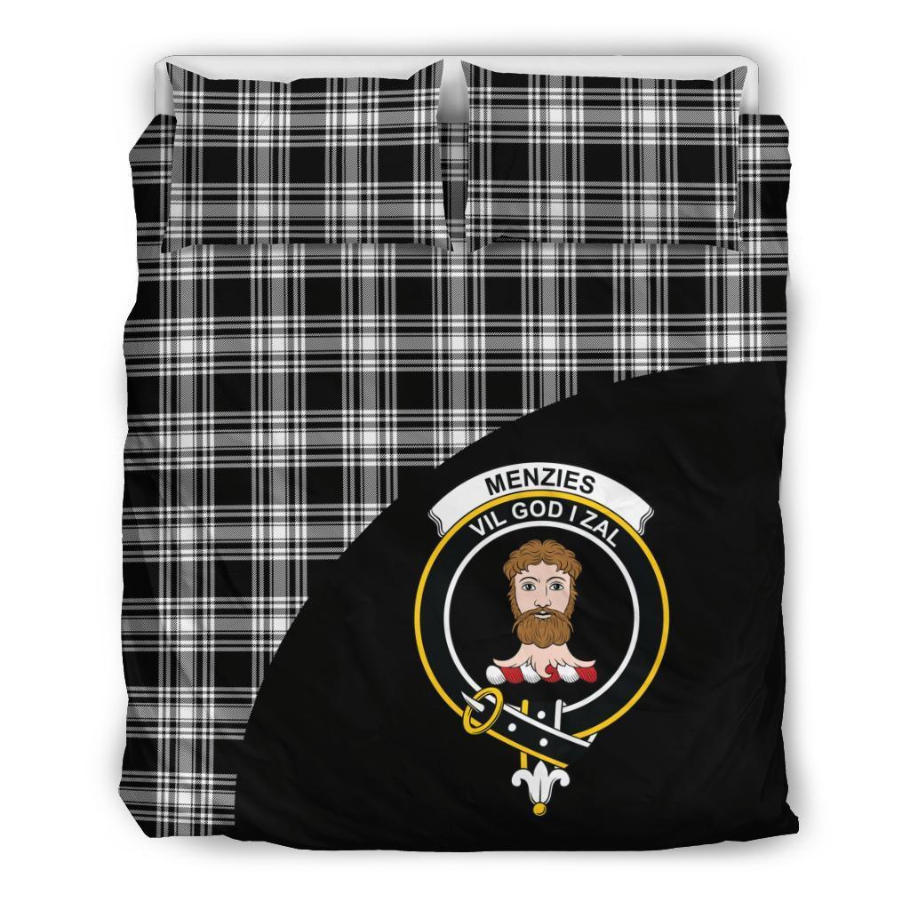 Menzies Black & White Modern Family Tartan Crest Wave Style Bedding Set