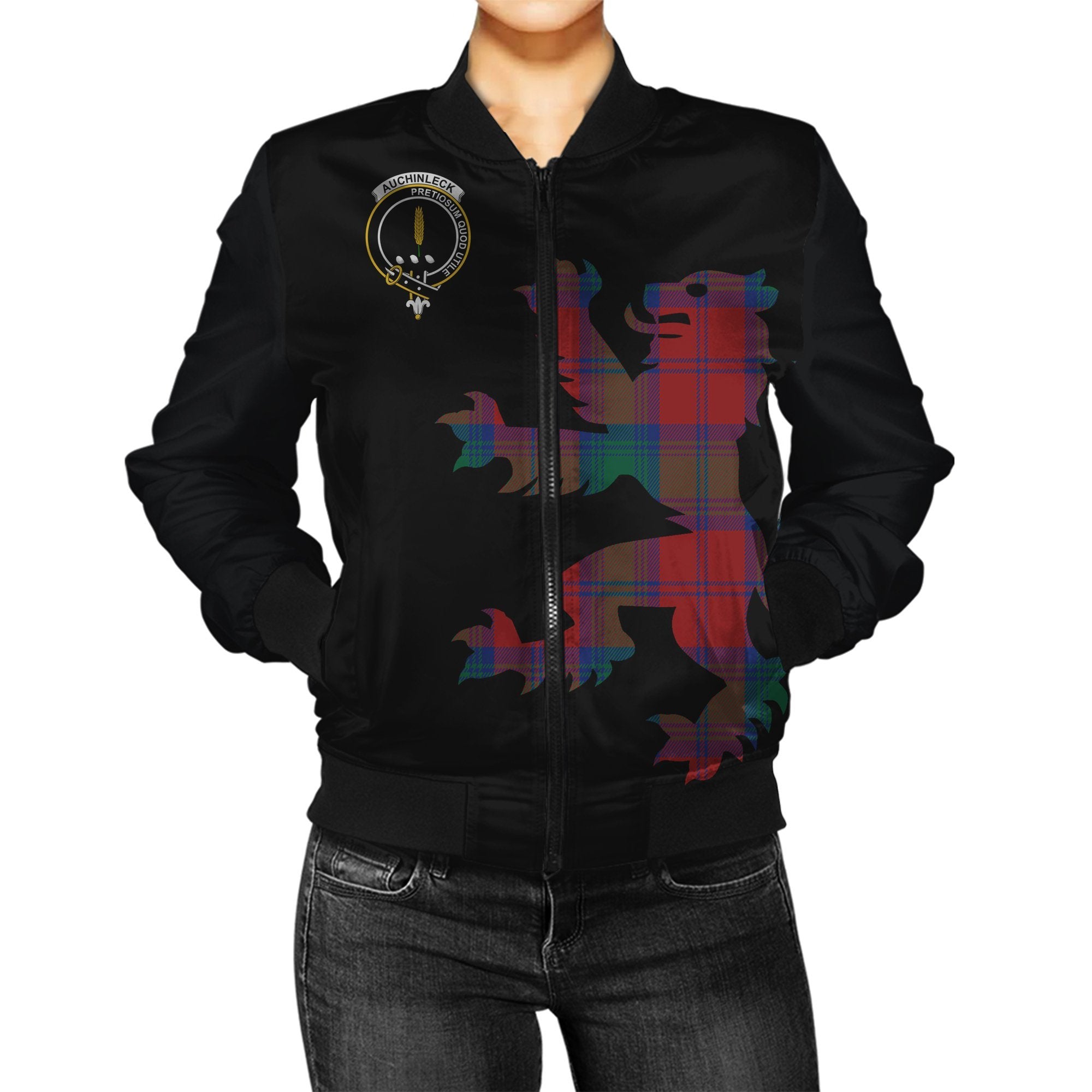 Auchinleck or Affleck Tartan Bomber Jacket Lion & Thistle