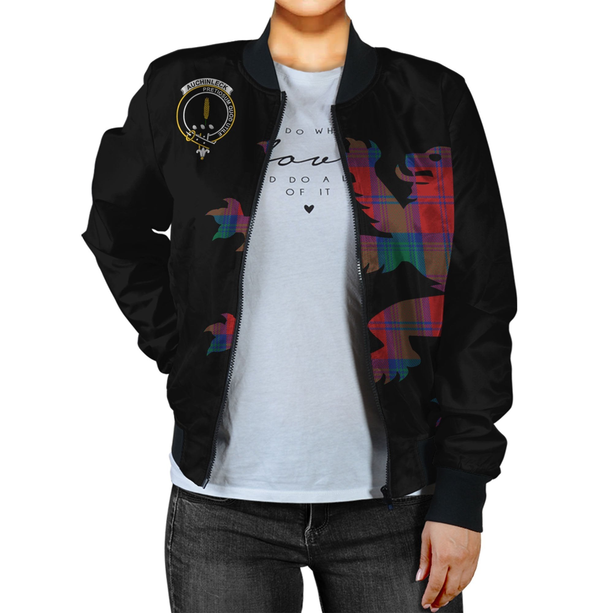 Auchinleck or Affleck Tartan Bomber Jacket Lion & Thistle