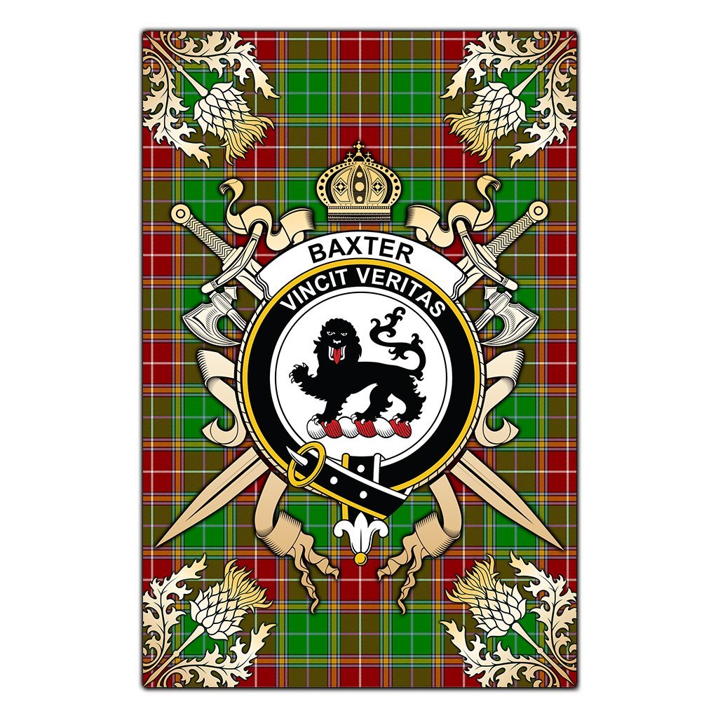 Baxter Modern Tartan Crest Black Garden Flag - Gold Thistle Style