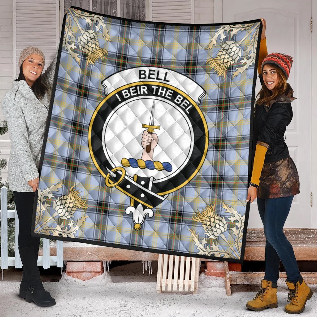 Bell of the Borders Tartan Crest Premium Quilt - Gold Thistle Style