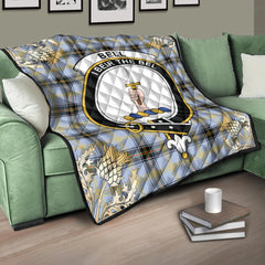 Bell of the Borders Tartan Crest Premium Quilt - Gold Thistle Style